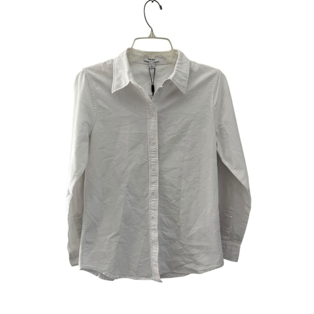 NWT REISS Allie White Cotton Oxford Button Down Shirt US 6 Career Coastal